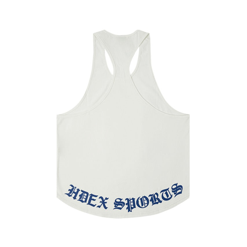 [GYM CLUB LEGACY PRE-ORDER] HDEX Baju Korea Olahraga Old English Back Logo Stringer White Pria Fitness