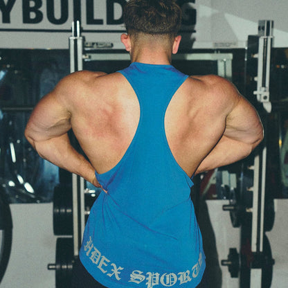 [GYM CLUB LEGACY PRE-ORDER] HDEX Baju Korea Olahraga Old English Back Logo Stringer Deep Blue Pria Fitness