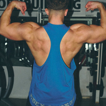 [GYM CLUB LEGACY PRE-ORDER] HDEX Baju Korea Olahraga Old English Back Logo Stringer Deep Blue Pria Fitness