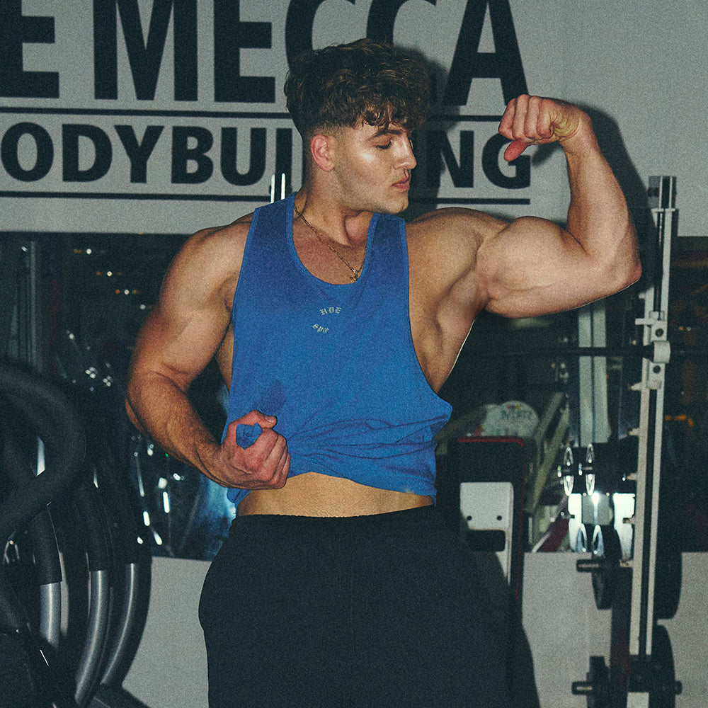 [GYM CLUB LEGACY PRE-ORDER] HDEX Baju Korea Olahraga Old English Back Logo Stringer Deep Blue Pria Fitness