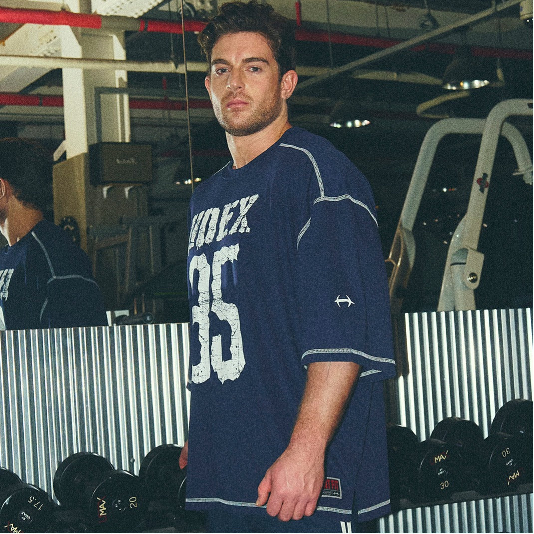 [GYM CLUB LEGACY PRE-ORDER] HDEX Baju Korea Olahraga Giant Fit 85 Mesh Short Sleeve Navy Pria Fitness