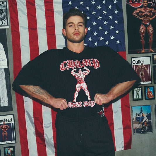 [GYM CLUB LEGACY PRE-ORDER] HDEX Baju Korea Olahraga Old Champ Giant Fit Short Sleeve Black Pria Fitness