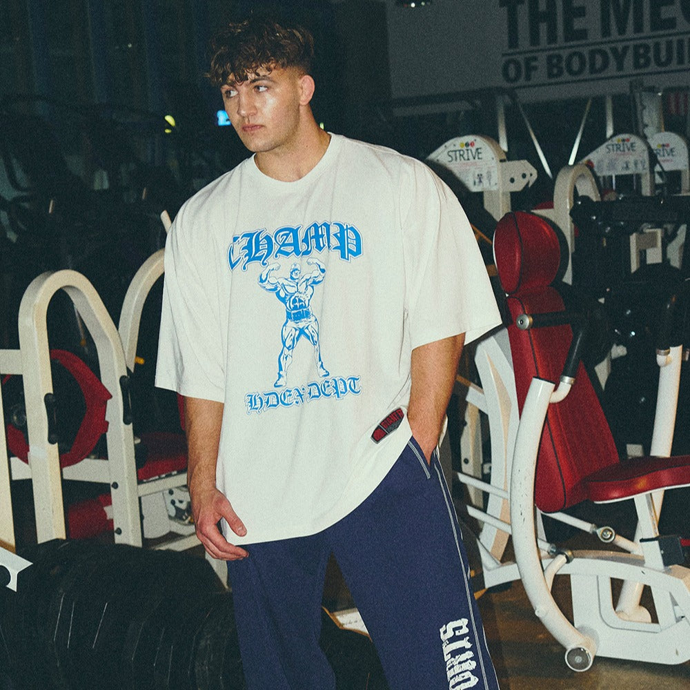 [GYM CLUB LEGACY PRE-ORDER] HDEX Baju Korea Olahraga Old Champ Giant Fit Short Sleeve White Pria Fitness