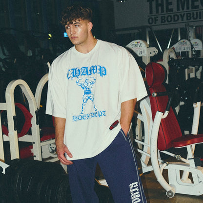 [GYM CLUB LEGACY PRE-ORDER] HDEX Baju Korea Olahraga Old Champ Giant Fit Short Sleeve White Pria Fitness