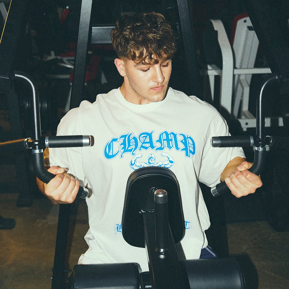 [GYM CLUB LEGACY PRE-ORDER] HDEX Baju Korea Olahraga Old Champ Giant Fit Short Sleeve White Pria Fitness