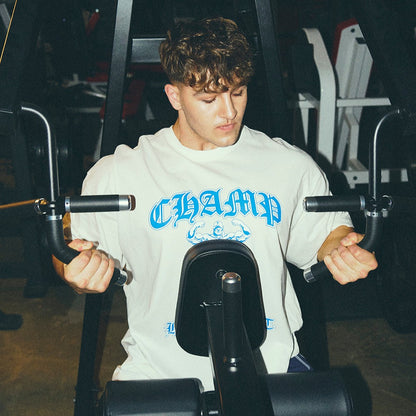 [GYM CLUB LEGACY PRE-ORDER] HDEX Baju Korea Olahraga Old Champ Giant Fit Short Sleeve White Pria Fitness