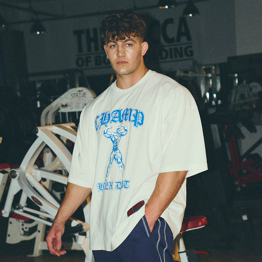 [GYM CLUB LEGACY PRE-ORDER] HDEX Baju Korea Olahraga Old Champ Giant Fit Short Sleeve White Pria Fitness
