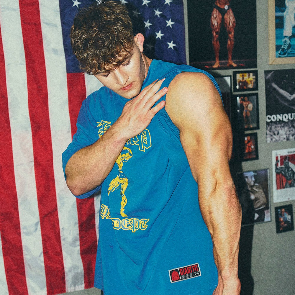 [GYM CLUB LEGACY PRE-ORDER] HDEX Baju Korea Olahraga Old Champ Giant Fit Short Sleeve Deep Blue Pria Fitness