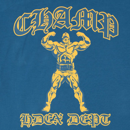 [GYM CLUB LEGACY PRE-ORDER] HDEX Baju Korea Olahraga Old Champ Giant Fit Short Sleeve Deep Blue Pria Fitness