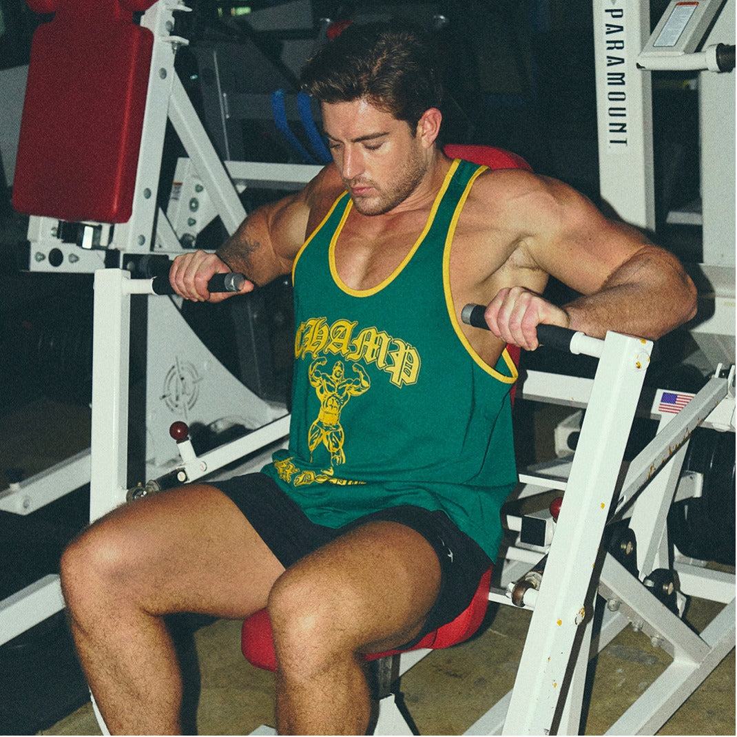 [GYM CLUB LEGACY PRE-ORDER] HDEX Baju Korea Olahraga Old Champ Stringer Green Pria Fitness
