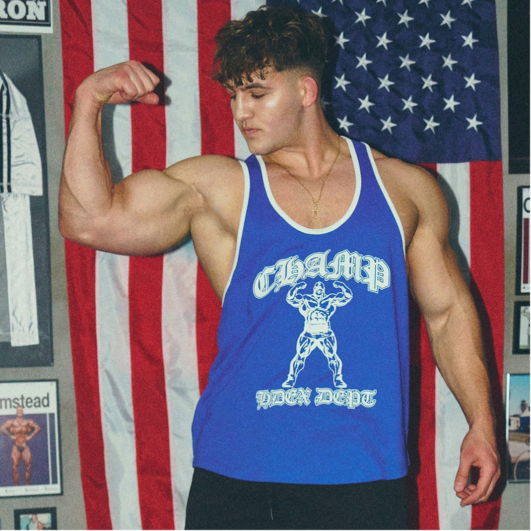 [GYM CLUB LEGACY PRE-ORDER] HDEX Baju Korea Olahraga Old Champ Stringer Cobalt Blue Pria Fitness