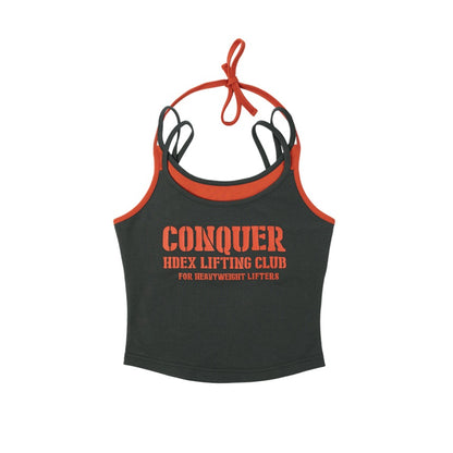 [GYM CLUB LEGACY PRE-ORDER] HDEX Baju Korea Olahraga Women`s Double String Halter Tank Top Charcoal Wanita Fitness
