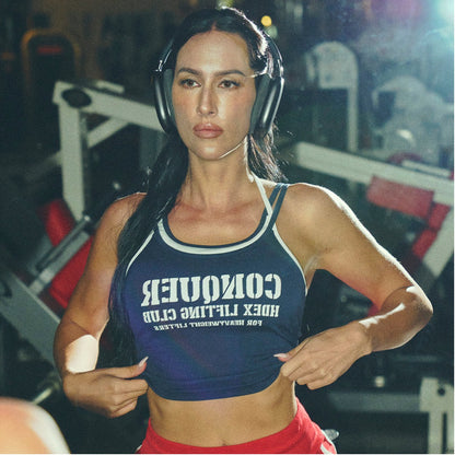 [GYM CLUB LEGACY PRE-ORDER] HDEX Baju Korea Olahraga Women`s Double String Halter Tank Top Navy Wanita Fitness