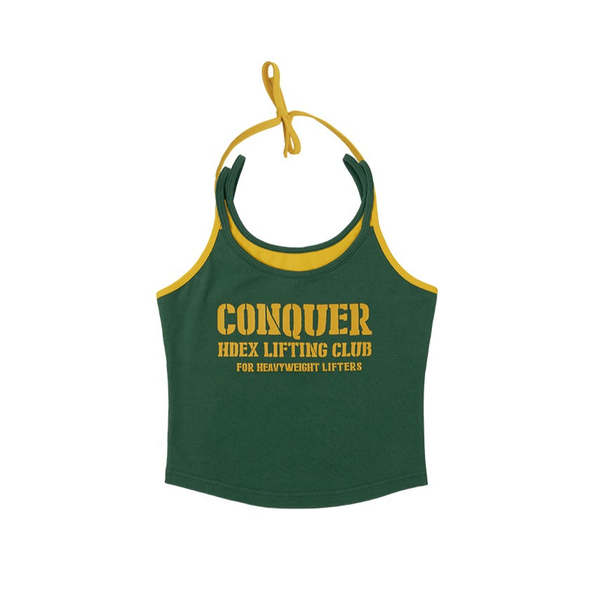 [GYM CLUB LEGACY PRE-ORDER] HDEX Baju Korea Olahraga Women`s Double String Halter Tank Top Deep Green Wanita Fitness
