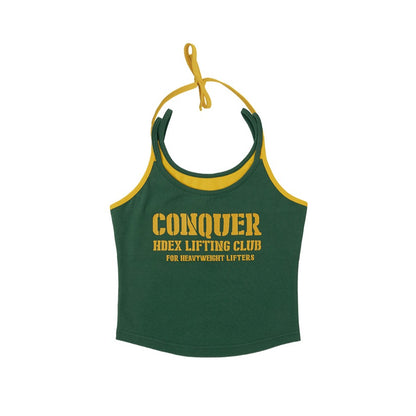 [GYM CLUB LEGACY PRE-ORDER] HDEX Baju Korea Olahraga Women`s Double String Halter Tank Top Deep Green Wanita Fitness