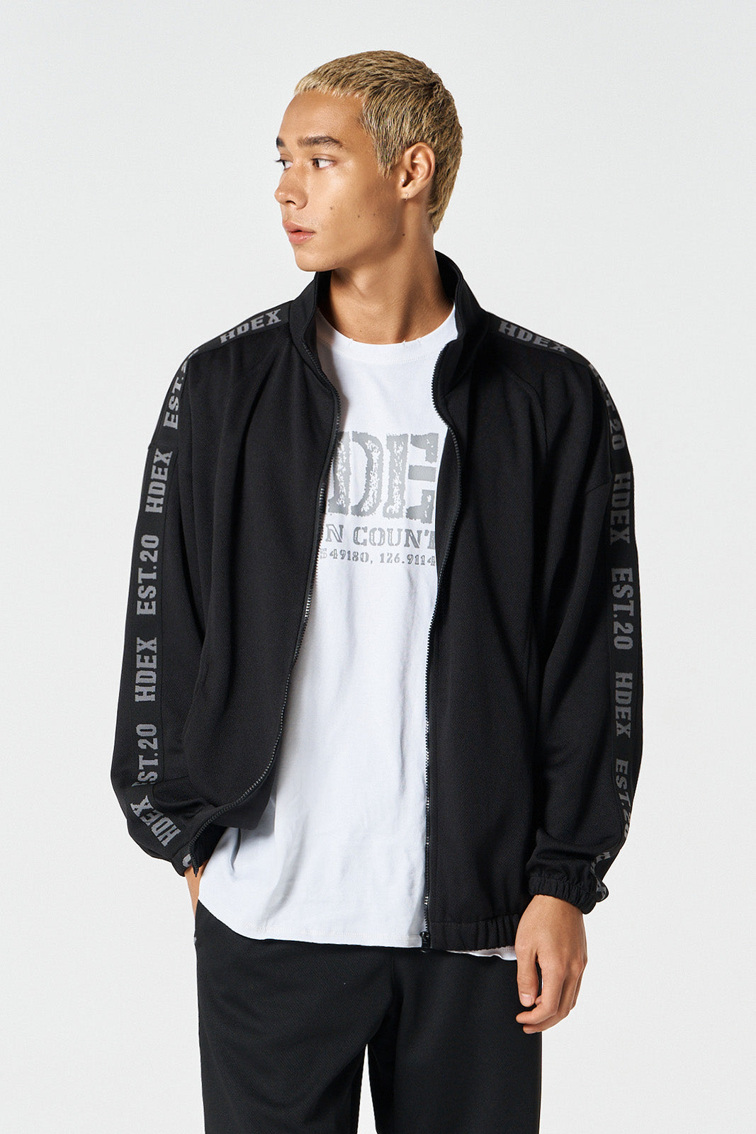 HDEX Baju Korea Olahraga Tape Mesh Track Jacket Black Jaket Pria fitness