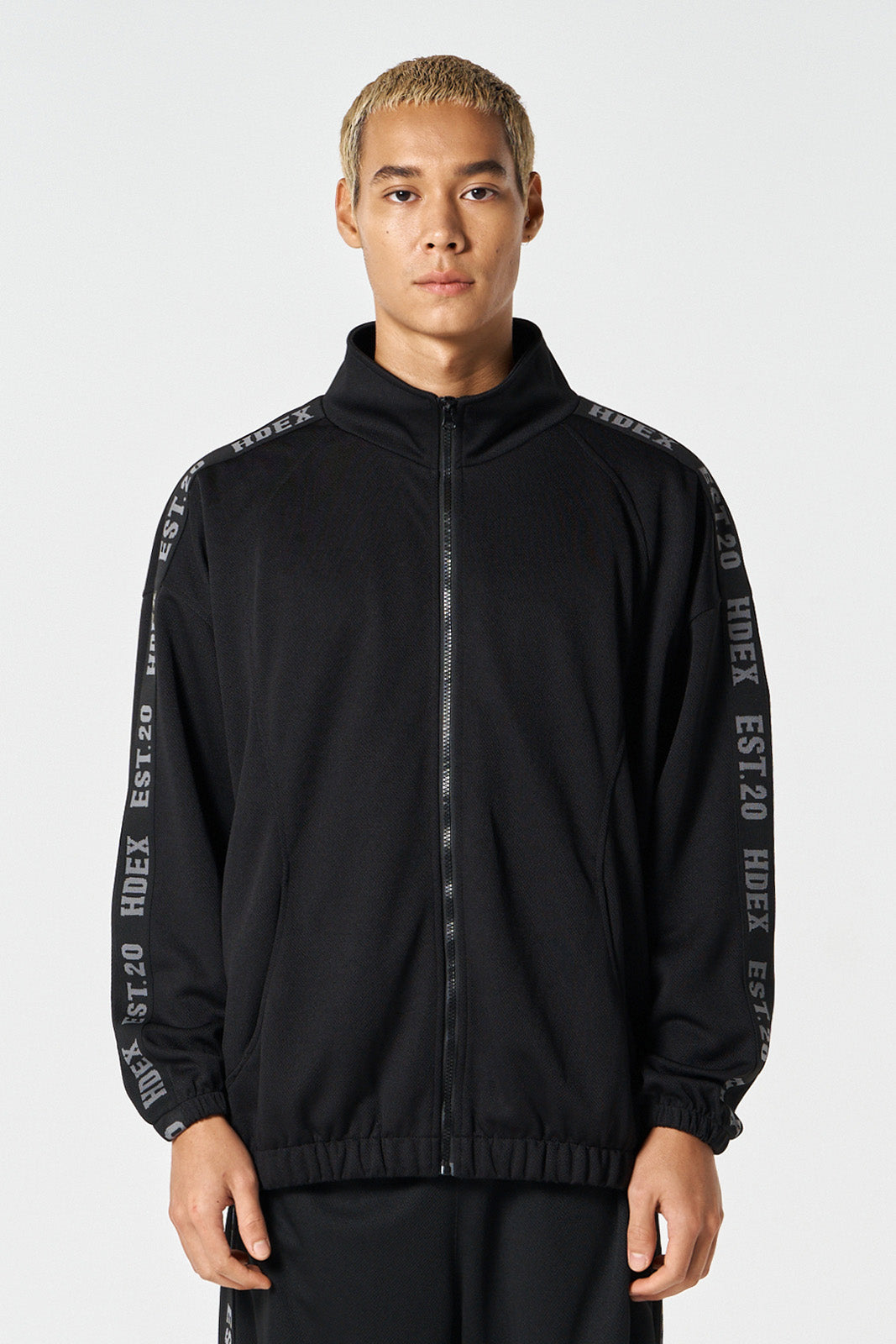 HDEX Baju Korea Olahraga Tape Mesh Track Jacket Black Jaket Pria fitness