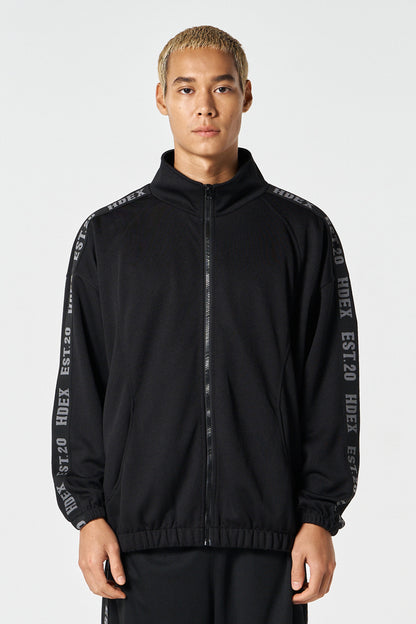 HDEX Baju Korea Olahraga Tape Mesh Track Jacket Black Jaket Pria fitness