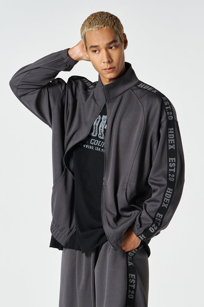 HDEX Baju Korea Olahraga Tape Mesh Track Jacket Charcoal Jaket Pria fitness