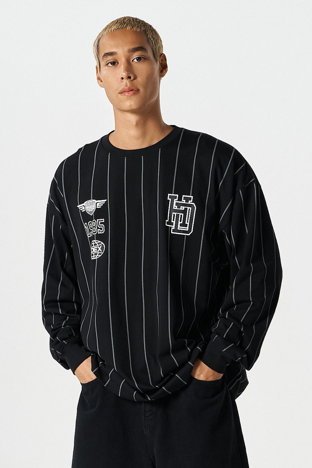 HDEX Baju Korea Olahraga Stripe Sports Long Sleeve Black Jaket Pria Fitness