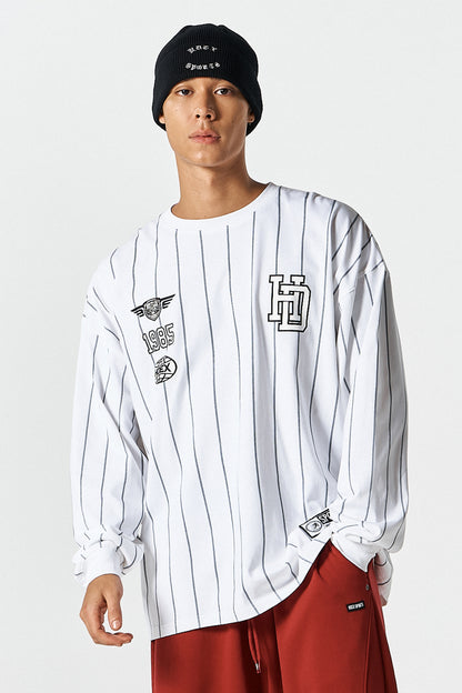 HDEX Baju Korea Olahraga Stripe Sports Long Sleeve White Jaket Pria Fitness