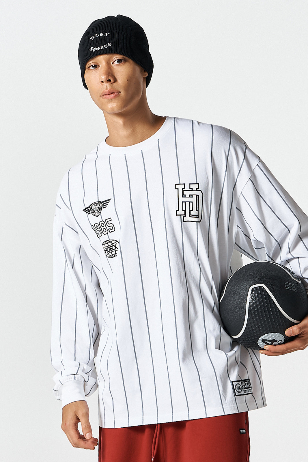 HDEX Baju Korea Olahraga Stripe Sports Long Sleeve White Jaket Pria Fitness