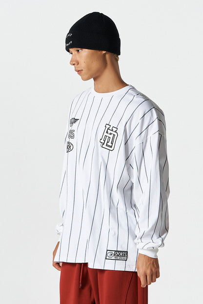 HDEX Baju Korea Olahraga Stripe Sports Long Sleeve White Jaket Pria Fitness