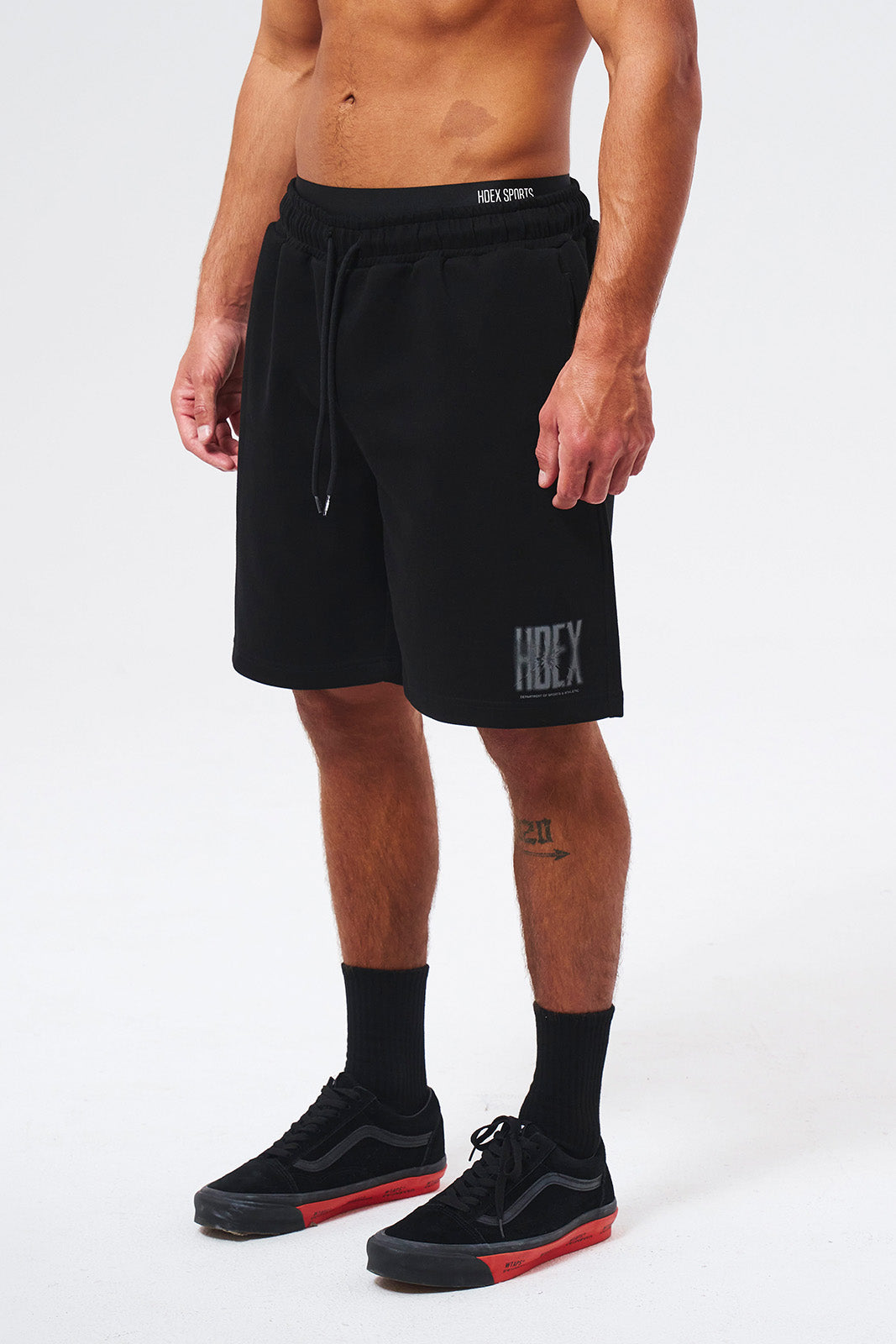 HDEX Celana Korea Olahraga Crack Printed Sweat Shorts Black Pria Fitness