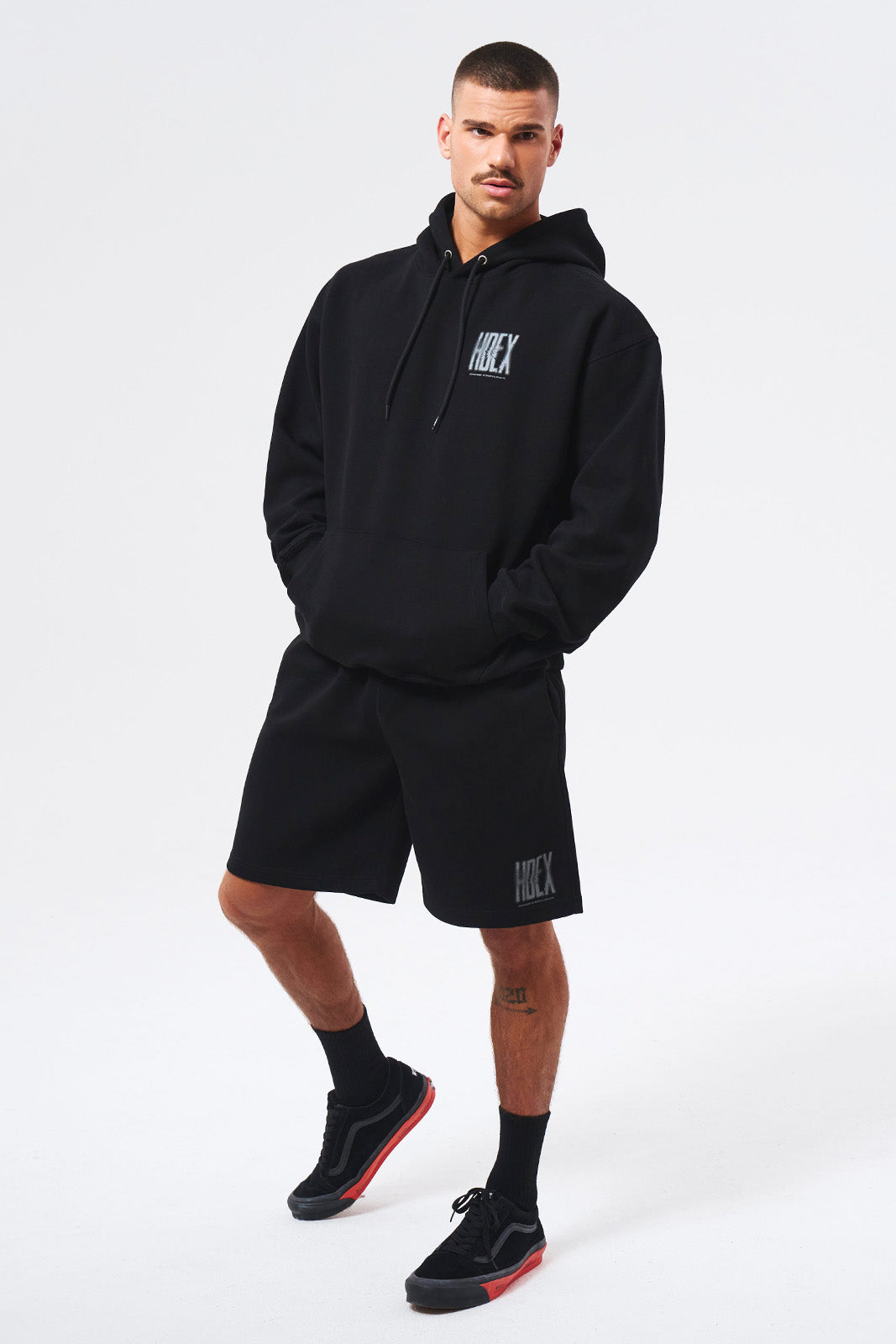 HDEX Celana Korea Olahraga Crack Printed Sweat Shorts Black Pria Fitness