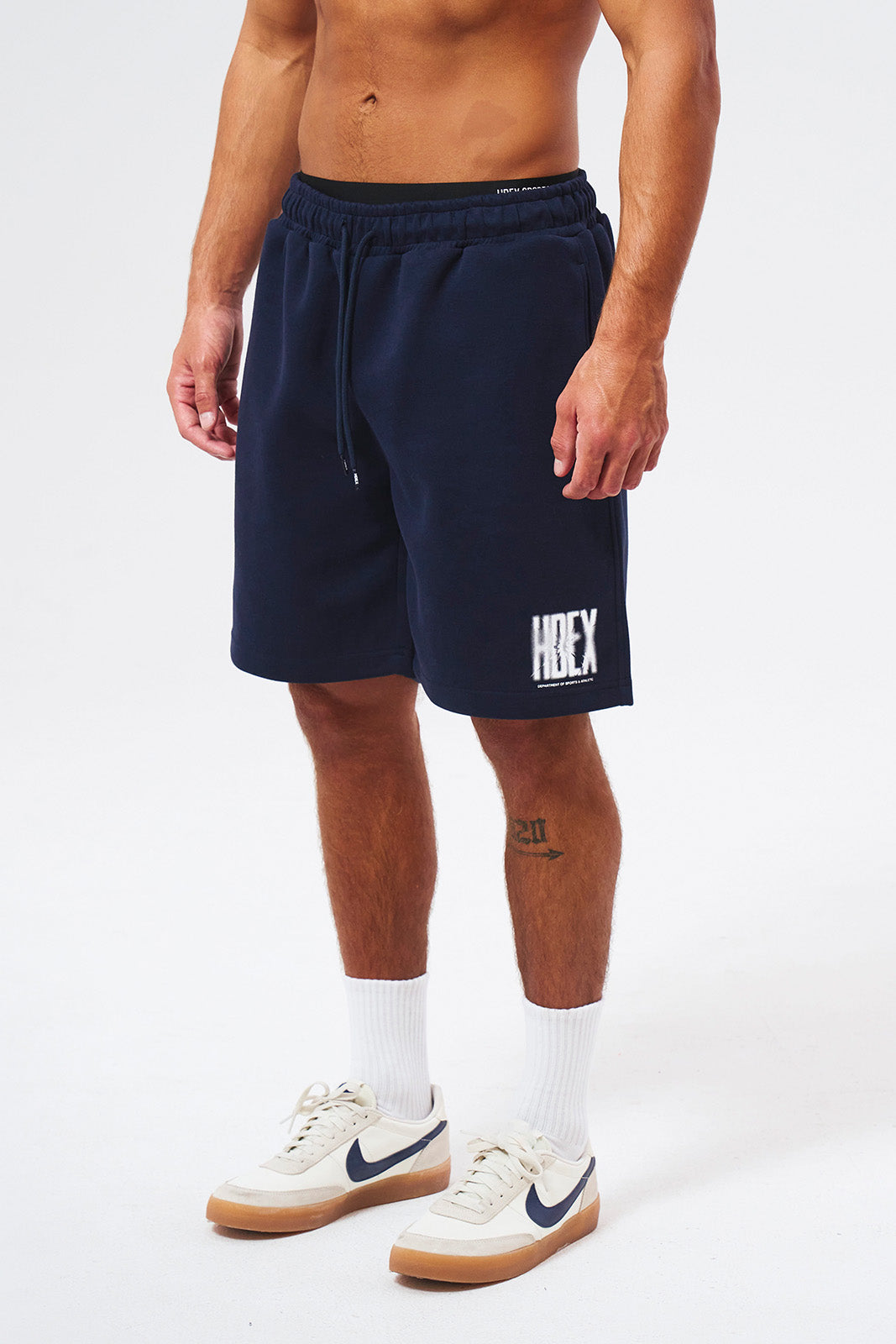 HDEX Celana Korea Olahraga Crack Printed Sweat Shorts Navy Pria Fitness