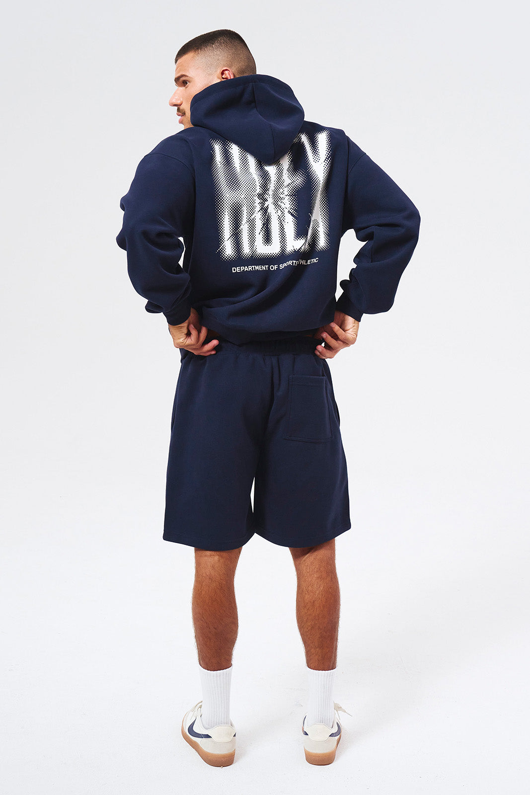 HDEX Celana Korea Olahraga Crack Printed Sweat Shorts Navy Pria Fitness