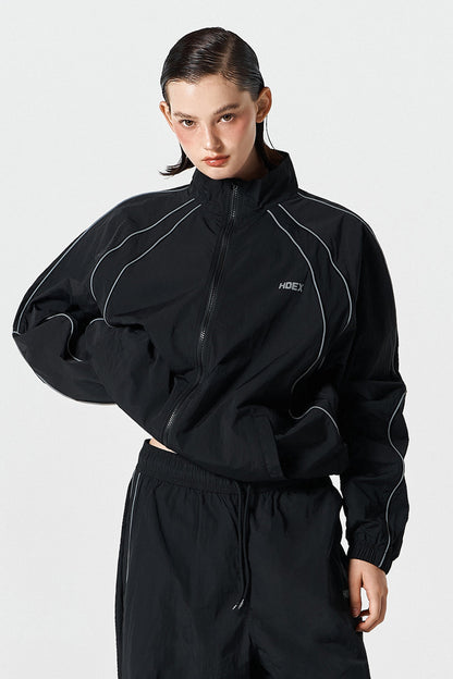 HDEX Baju Korea Olahraga Piping Nylon Jacket Black Jaket Pria Wanita Fitness