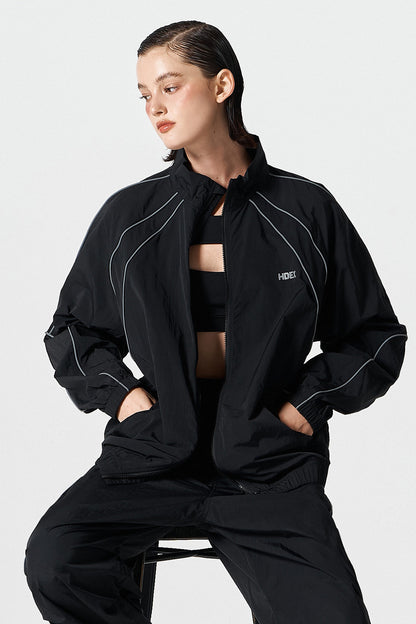 HDEX Baju Korea Olahraga Piping Nylon Jacket Black Jaket Pria Wanita Fitness
