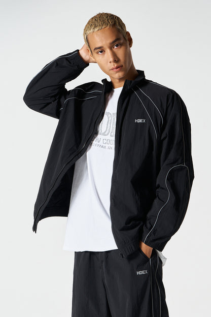 HDEX Baju Korea Olahraga Piping Nylon Jacket Black Jaket Pria Wanita Fitness