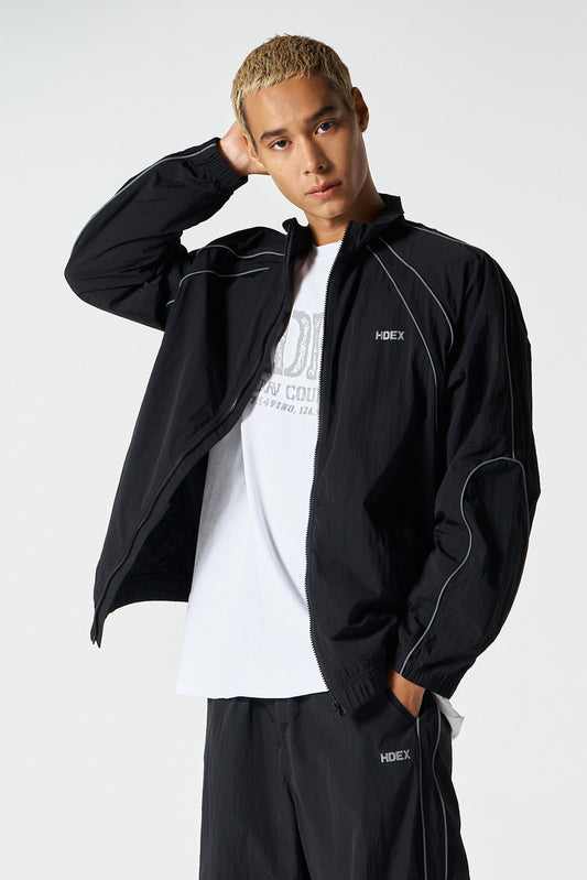 HDEX Baju Korea Olahraga Piping Nylon Jacket Black Jaket Pria Wanita Fitness