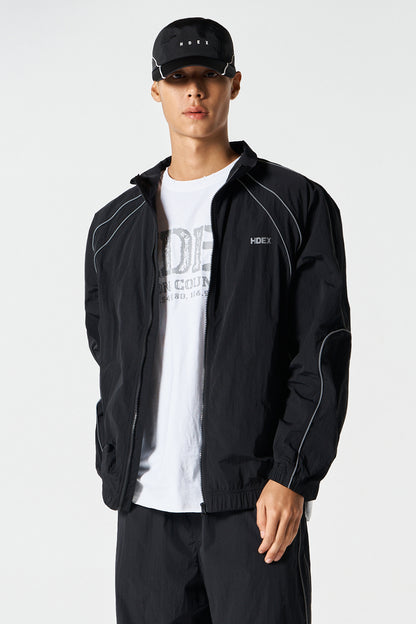 HDEX Baju Korea Olahraga Piping Nylon Jacket Black Jaket Pria Wanita Fitness