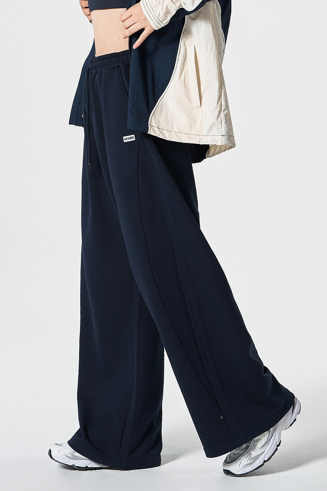 HDEX Celana Korea Olahraga Curve Rivet Sweat Pants Navy Pria Wanita Fitness