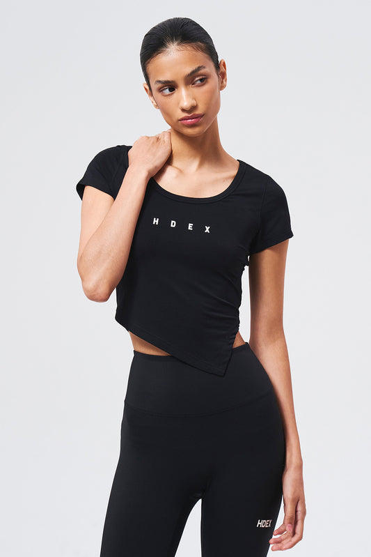 HDEX Baju Korea Olahraga Womens Brisen V-Cut Short Sleeve Black Wanita Fitness