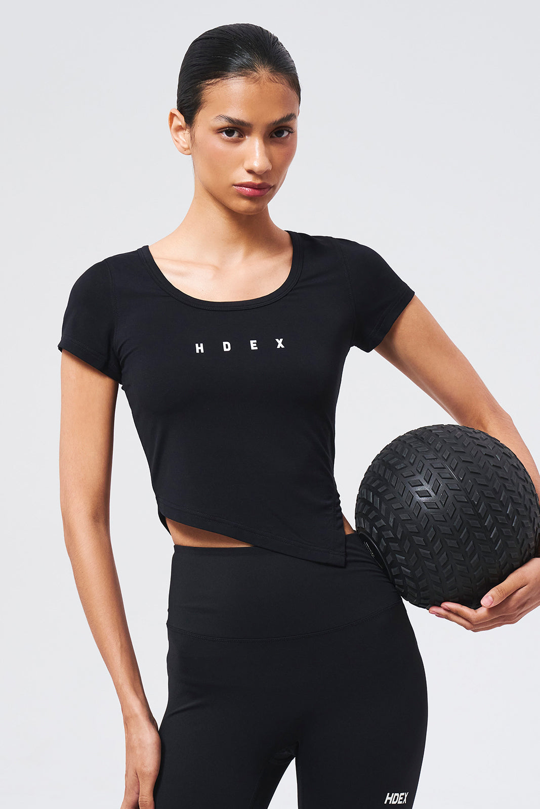 HDEX Baju Korea Olahraga Womens Brisen V-Cut Short Sleeve Black Wanita Fitness