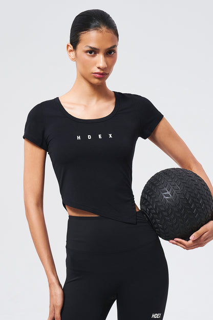 HDEX Baju Korea Olahraga Womens Brisen V-Cut Short Sleeve Black Wanita Fitness