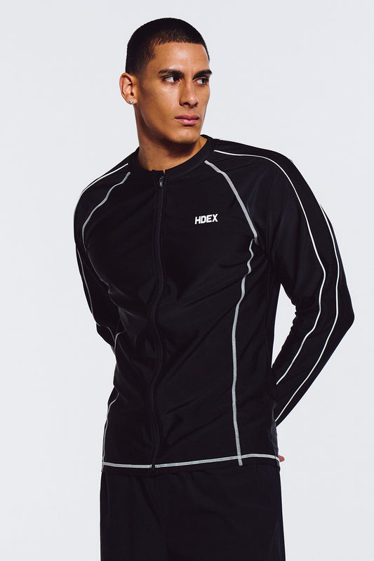 HDEX Aqua Piping Zip-Up Rash Guard Black