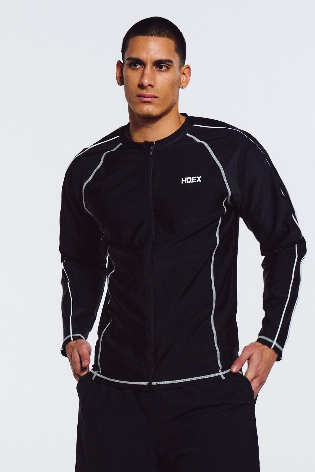 HDEX Aqua Piping Zip-Up Rash Guard Black