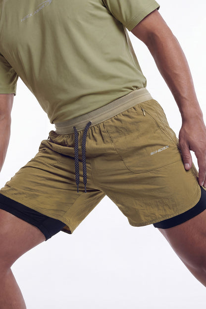 HDEX Celana Korea Olahraga Assist 2-in-1 Ripstop Shorts Camel Pria Fitness