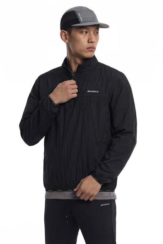 HDEX Baju Korea Olahraga Assist Lightweight Packable Half Zip-Up Black Pria Fitness