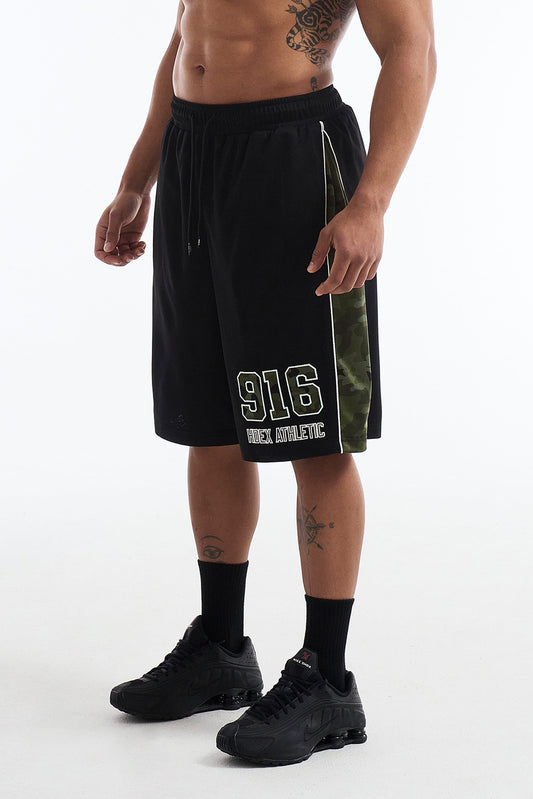 HDEX Celana Korea Olahraga Camo Block Mesh Bermuda Shorts Black Pria Fitness