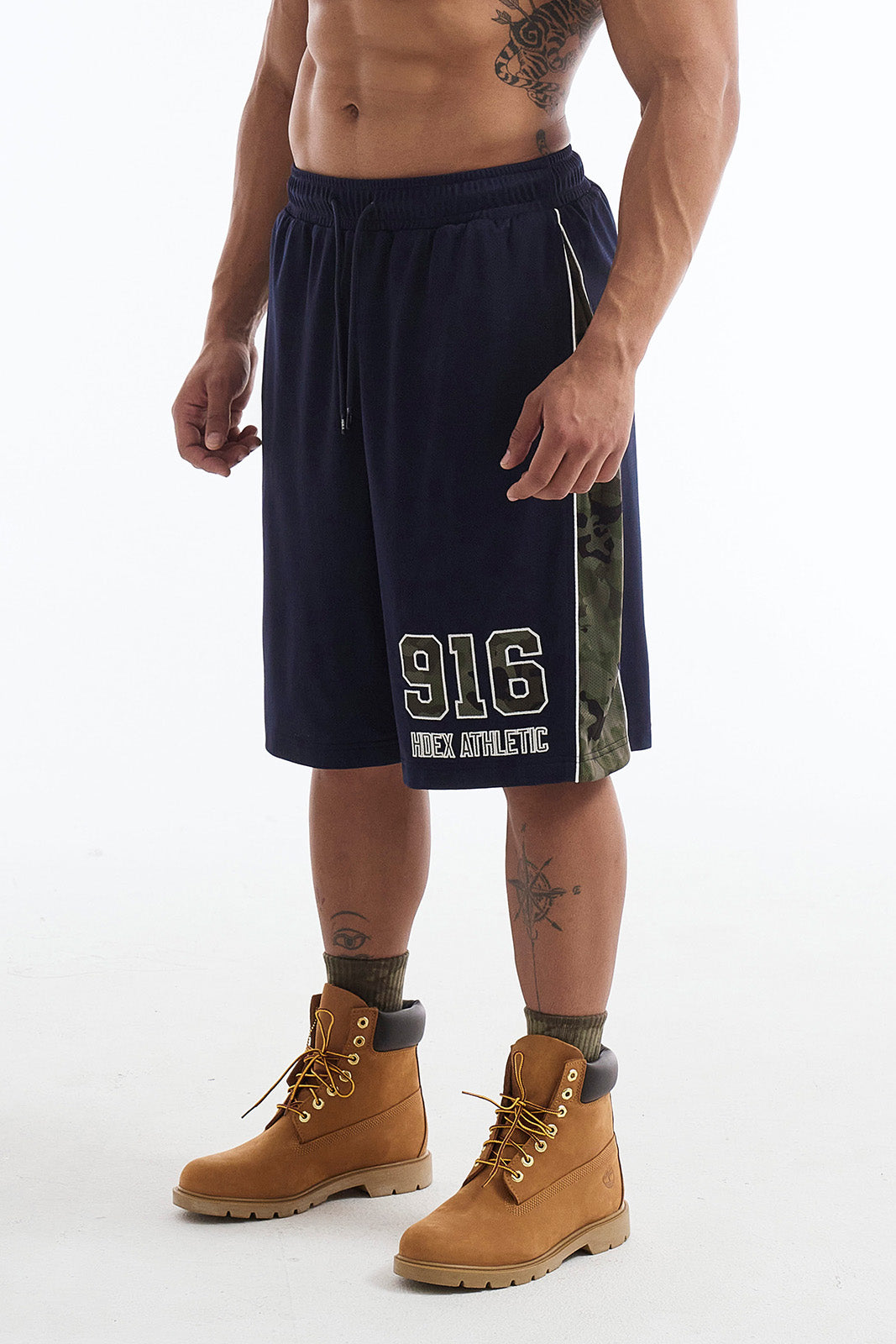 HDEX Celana Korea Olahraga Camo Block Mesh Bermuda Shorts Navy Pria Fitness