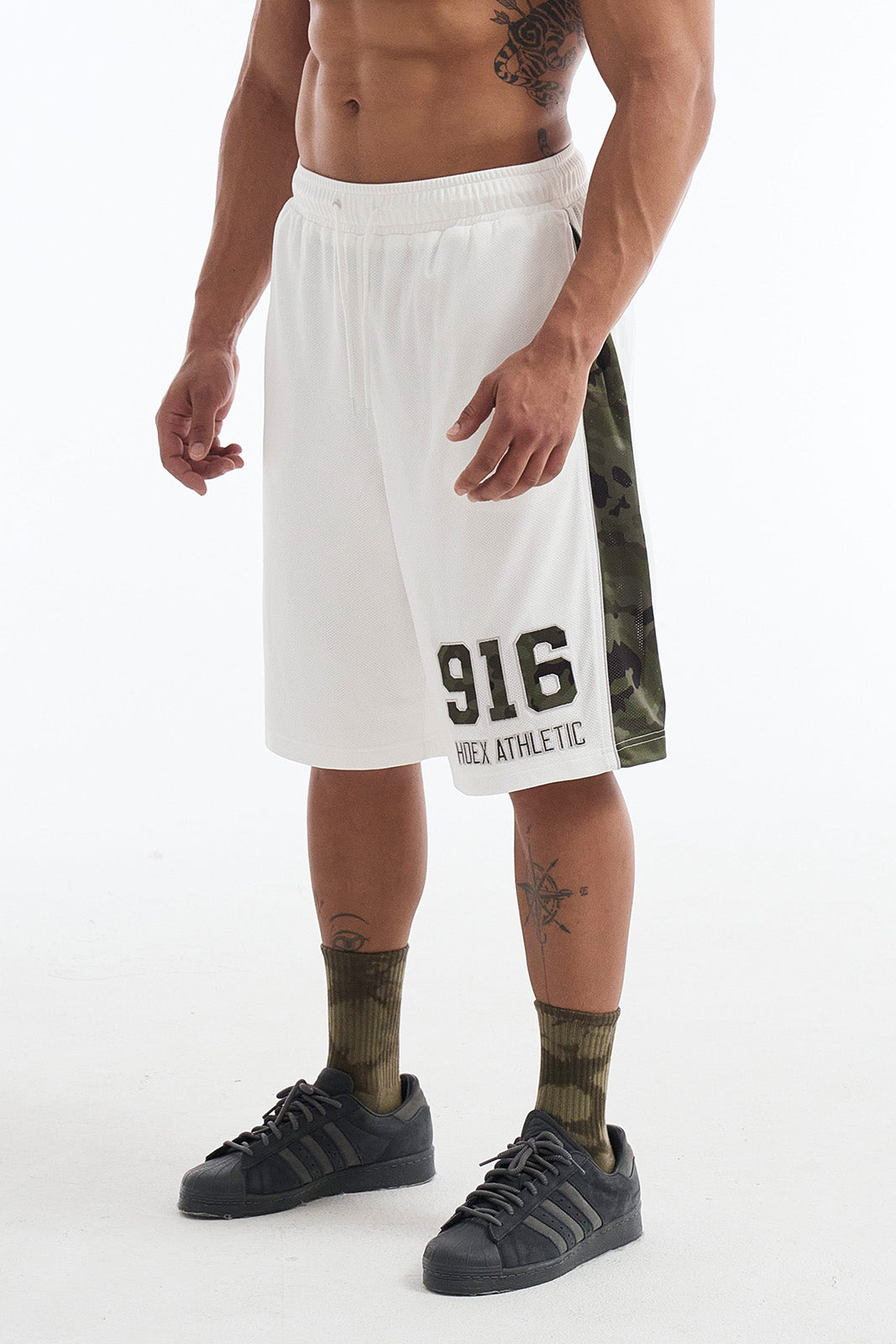 HDEX Celana Korea Olahraga Camo Block Mesh Bermuda Shorts White Pria Fitness