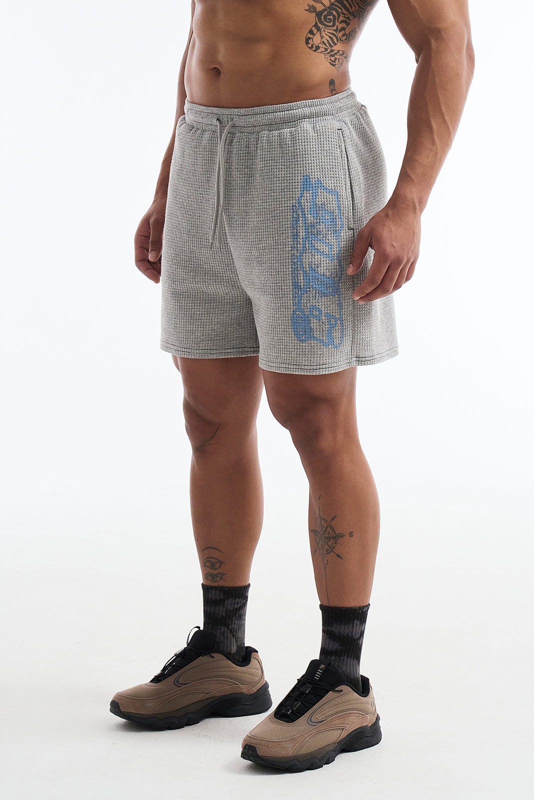 HDEX Celana Korea Olahraga Clear 916 Waffle Shorts Melange Gray Pria Fitness