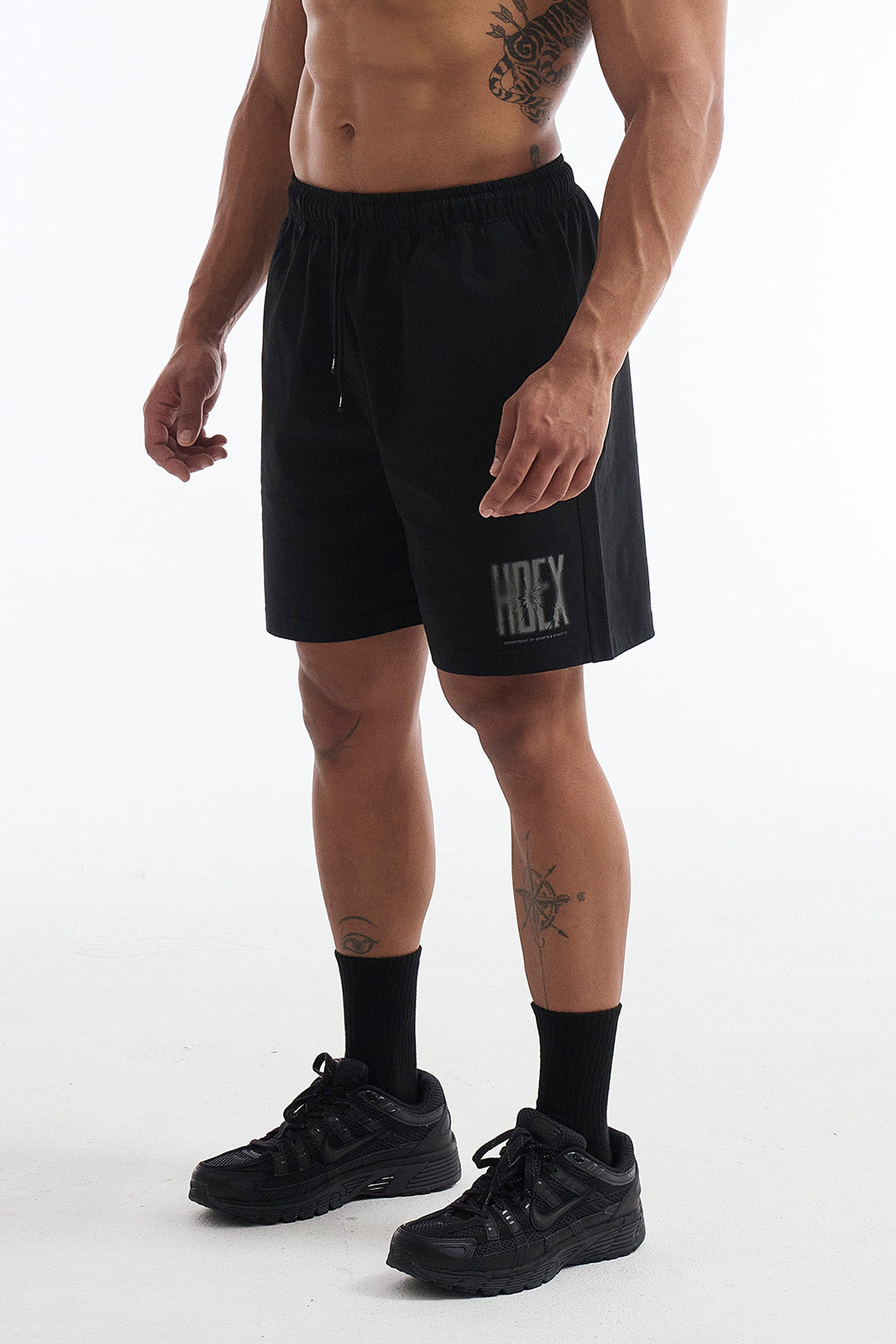 HDEX Celana Korea Olahraga Crack Printed Shorts Black Pria Fitness