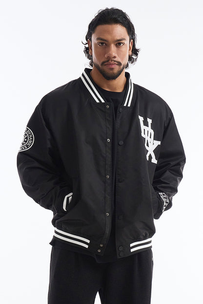 HDEX Baju Korea Olahraga 916 Applique Baseball Jacket Black Pria Fitness